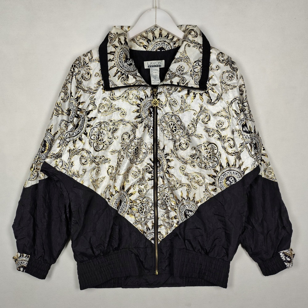 Lavon Petites Patterned Zip-Front Bomber Windbreaker Baroque Sun Print PM